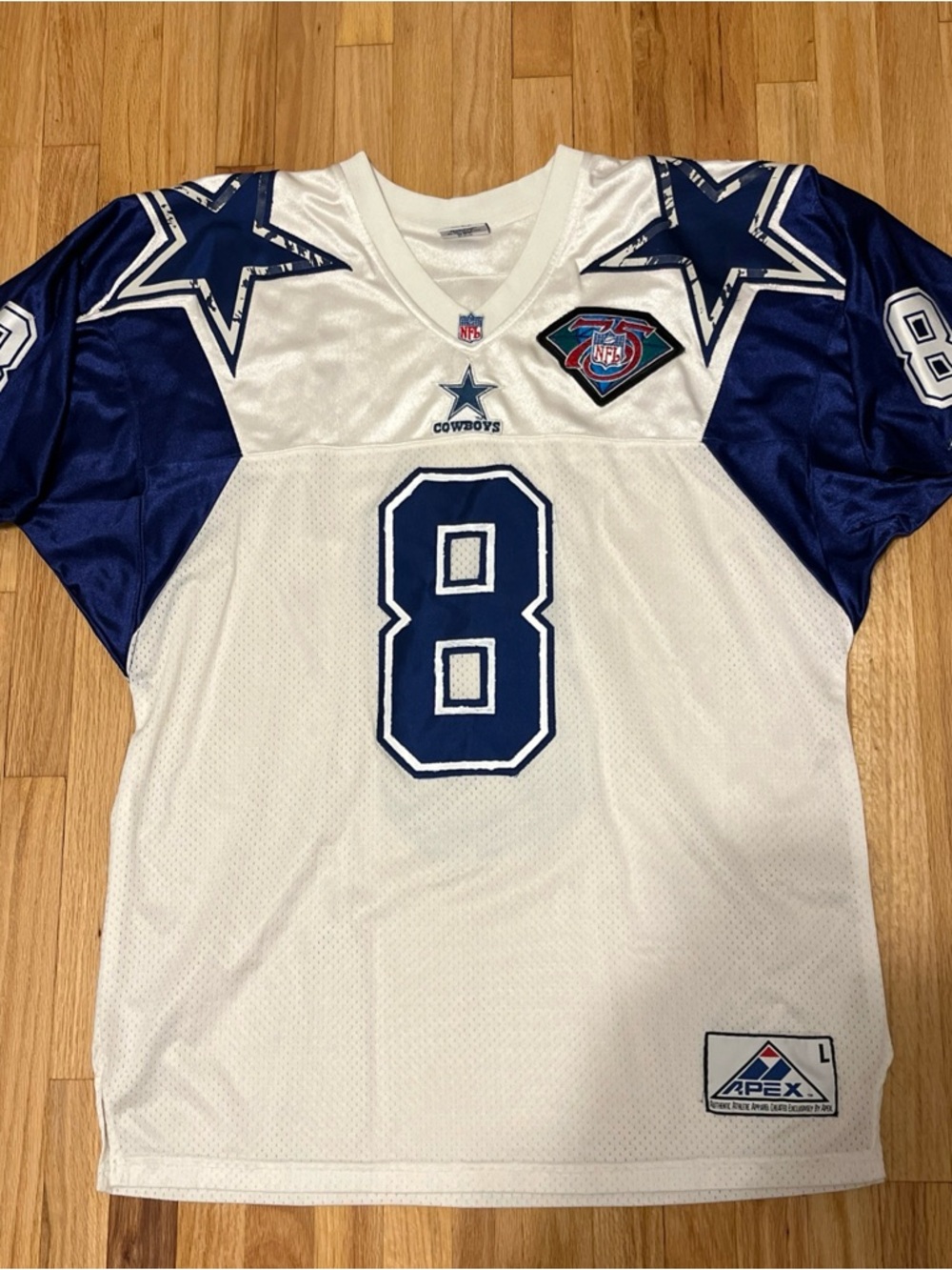 Troy Aikman Jersey Apex One Authentic Dallas Cowboys Double Star Sewn HOF Large